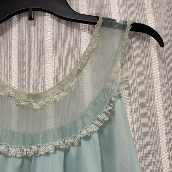Vintage Pandora Lingerie 2 Pc‎ Set Mint Blue Green Sheer Lace Nylon Size M - Picture 4 of 13